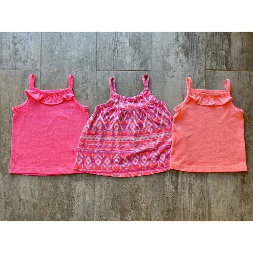 Set of 3 Lot Toddler Baby Girl Sleeveless Tank Top Cotton Casual Ruffle 24m 2T